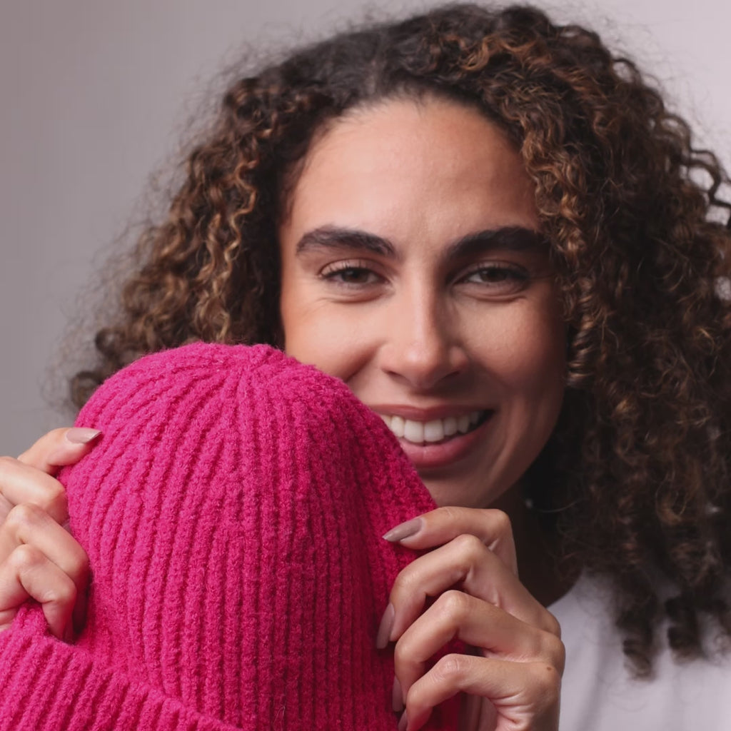 Only Curls Satin Lined Beanie - Ella in Hot Pink