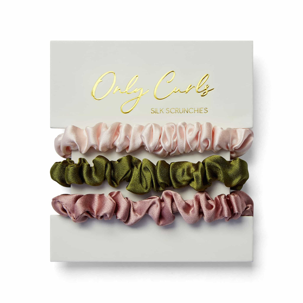Only Curls Silk Scrunchies Multi Pack Mini - pinks and olive - Only Curls